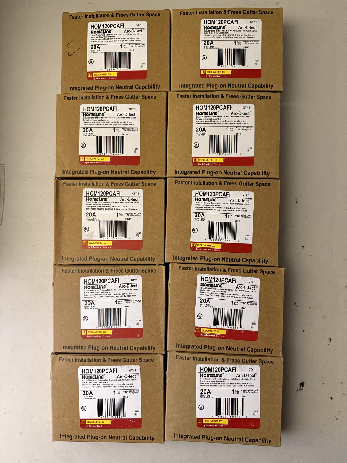 10PCS SQUARE D HOMELINE HOM120PCAFI HOM120PCAFIC 20A AFCI PLUG ON NEUTRAL NEW