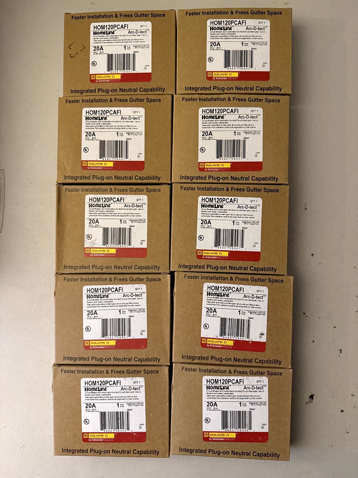 10PCS SQUARE D HOMELINE HOM120PCAFI HOM120PCAFIC 20A AFCI PLUG ON NEUTRAL NEW