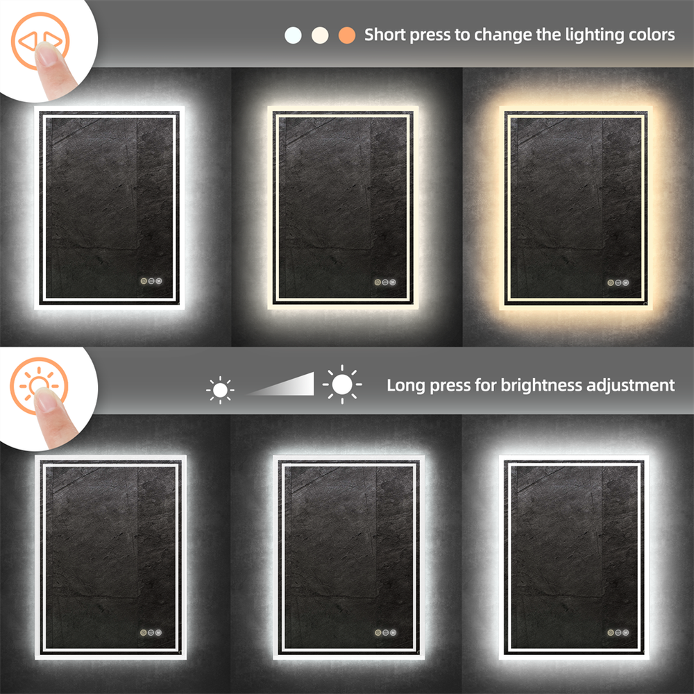 Rectangle Slim LED Bathroom Mirror Hanging Makeup Mirror Demister Sensor Switch