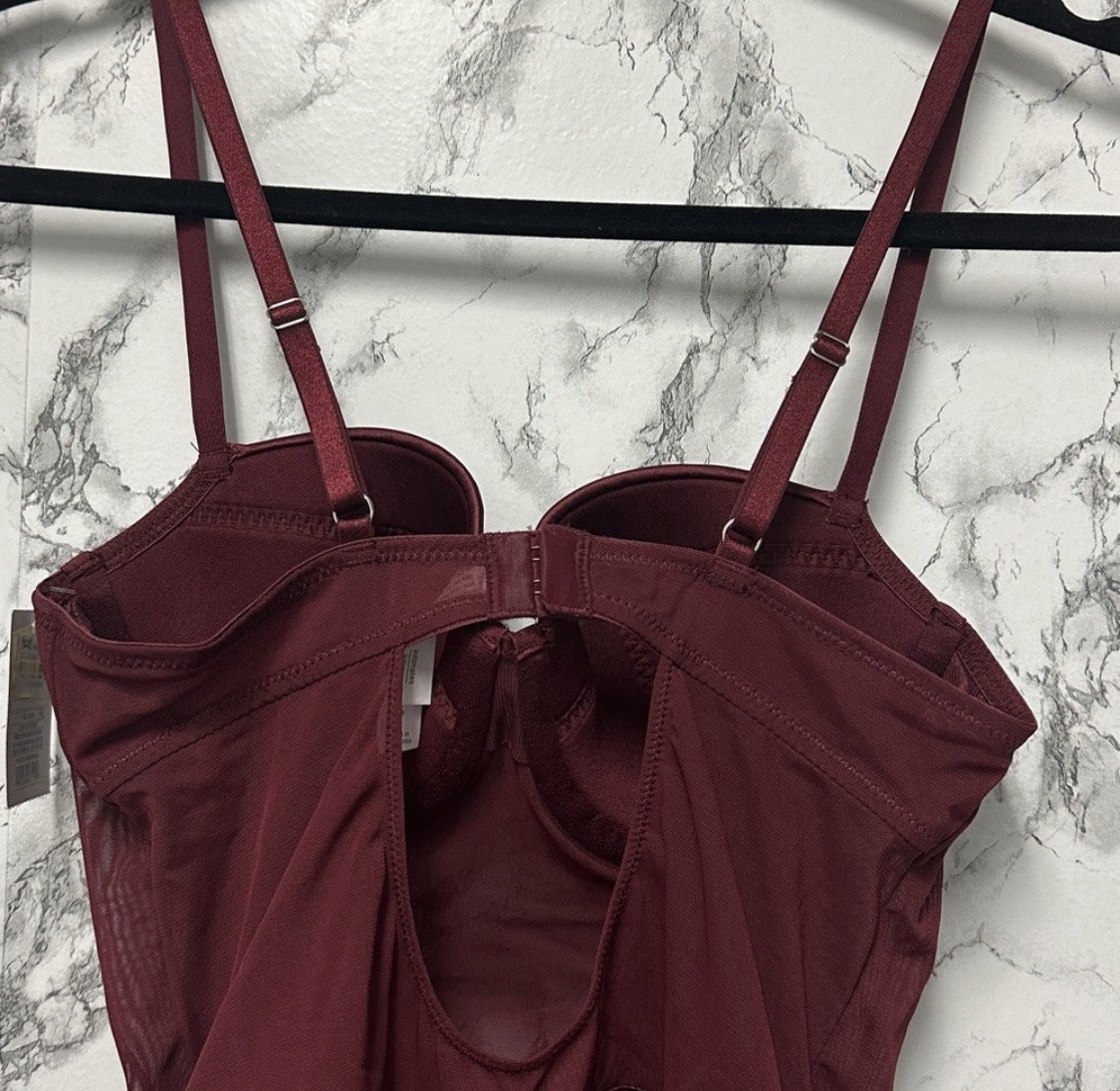 Auden Berry Red Satin And Mesh Lightly Lined Lingerie Bodysuit Size S