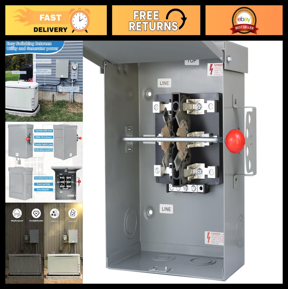 100A Manual Transfer Switch for Generator, 120/240V Double-Throw Safety Switch,