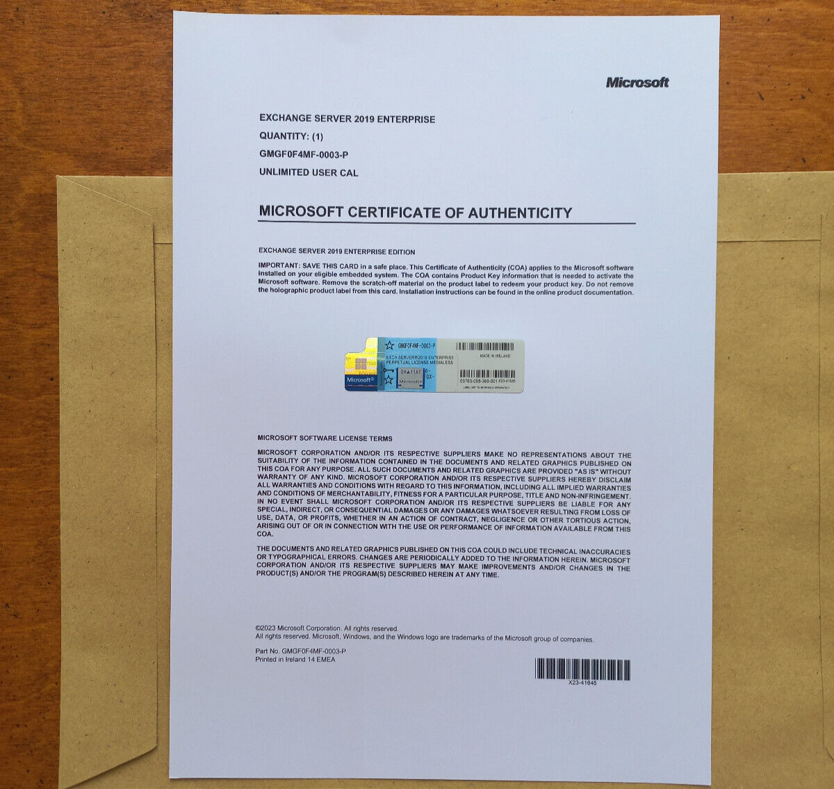 Microsoft Exchange Server 2019 ENTERPRISE w 1000 CAL CoA GMGF0F4MF AUTHENTIC