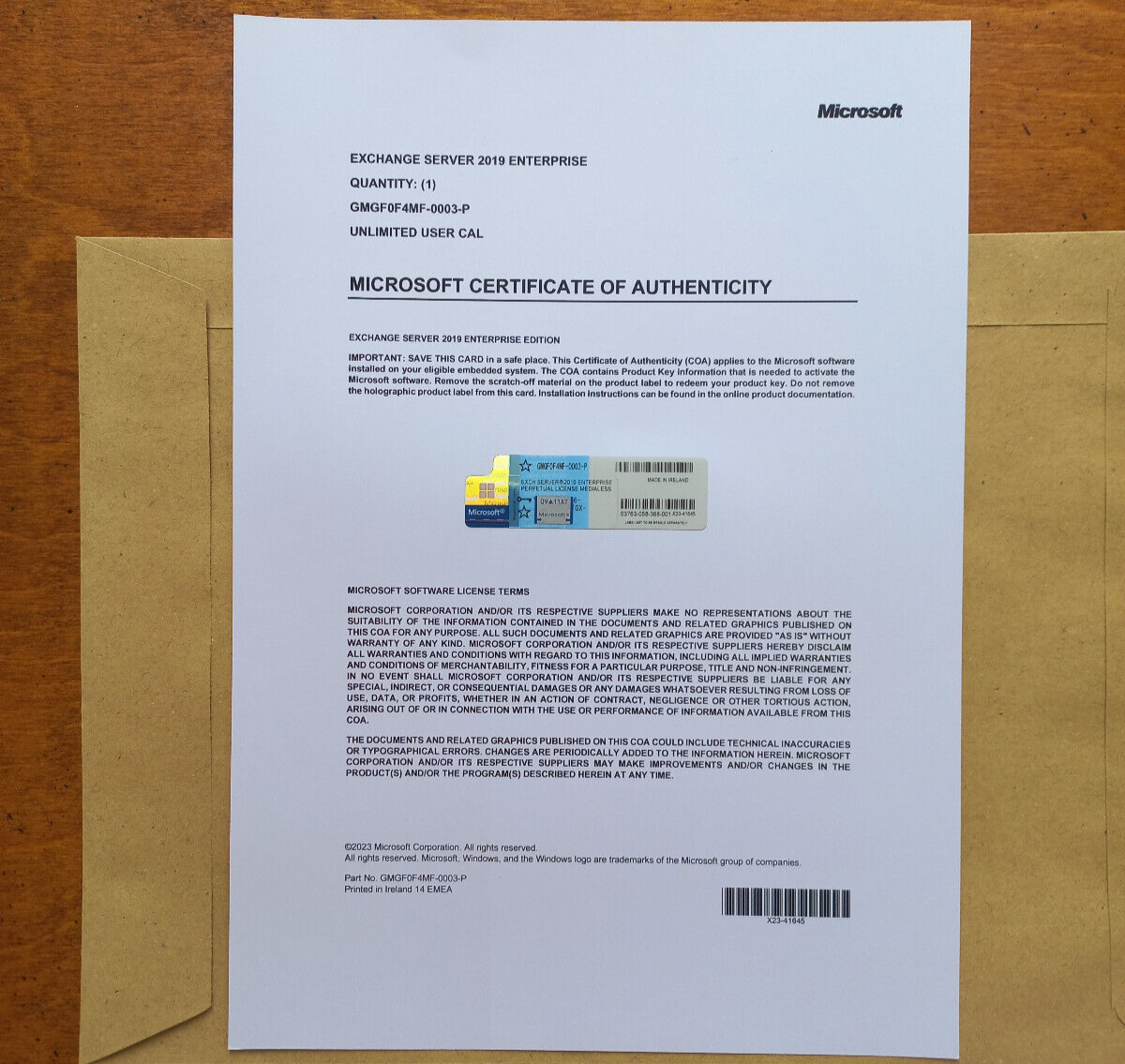 Microsoft Exchange Server 2019 ENTERPRISE w 1000 CAL CoA GMGF0F4MF AUTHENTIC