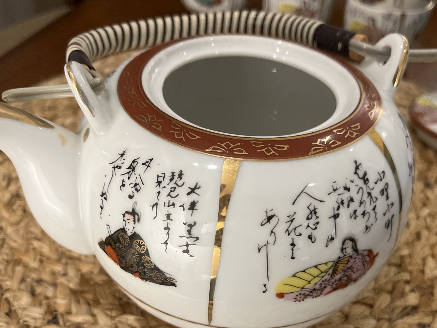 Antique Japanese Kutani Porcelain Teapot with 6 cups