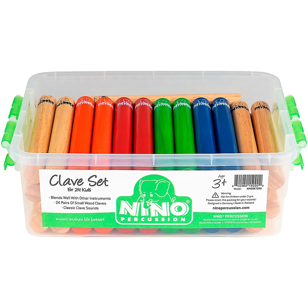 Nino 24-Pair Multicolored Clave Set With Plastic Storage Container