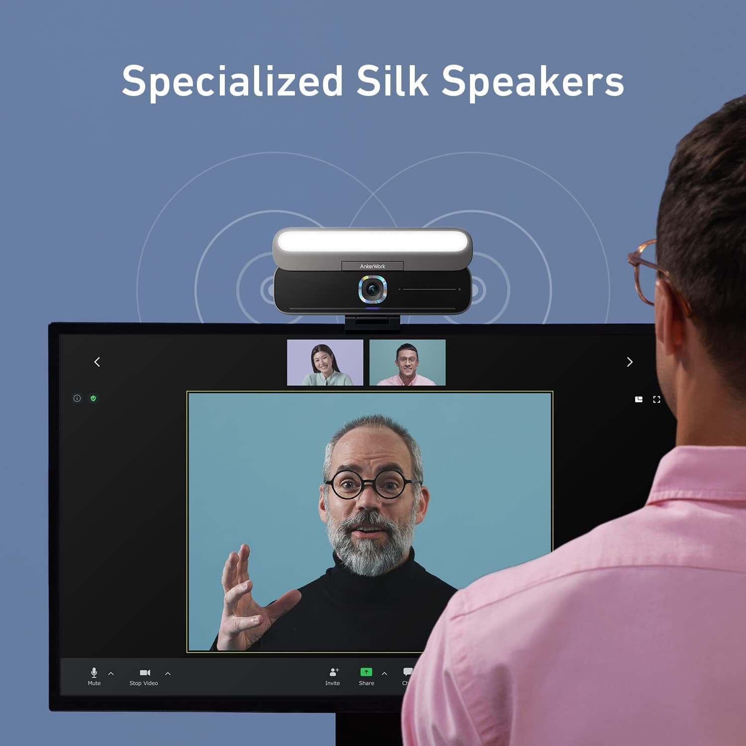 AnkerWork B600 Video Bar 2K Webcam AI Video Conference Camera Computer Cam 4-Mic