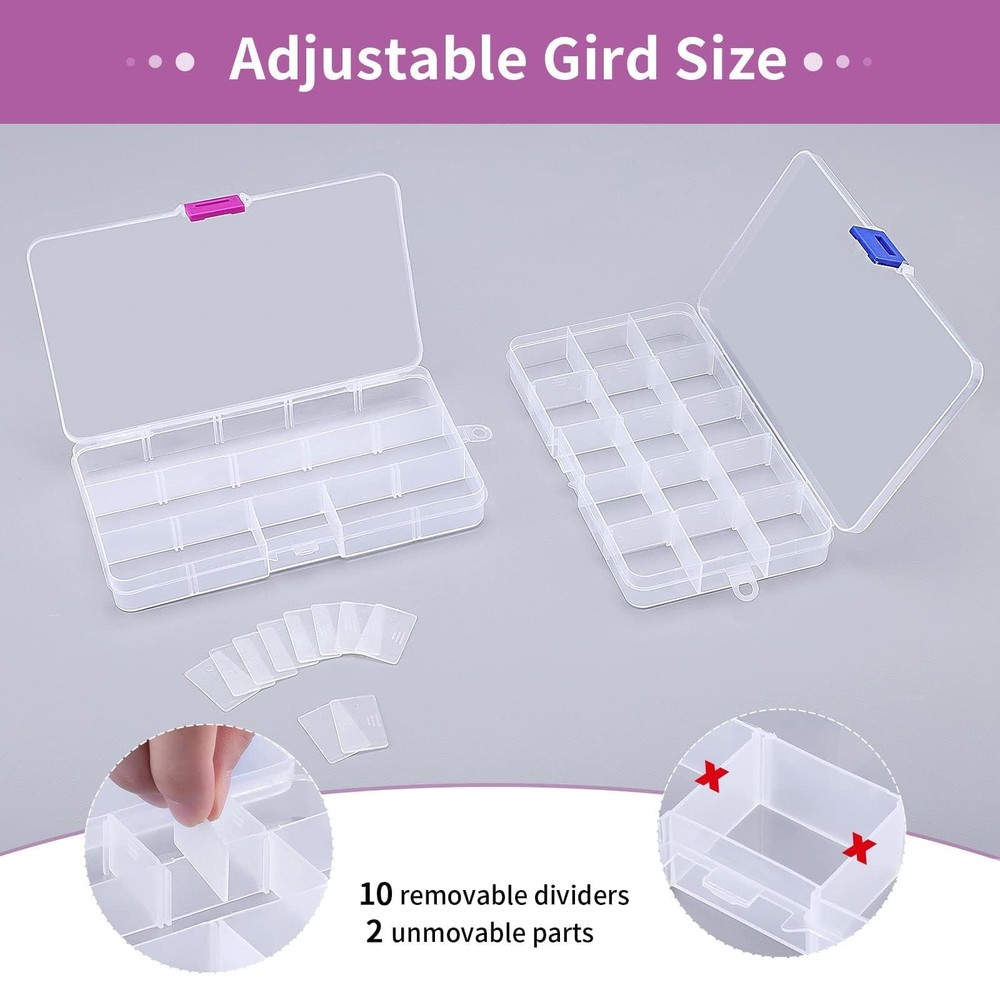 15 Grids Bead Organizer(4 Pack), Earring Organizer Box, SMALL Plastic Clear O...