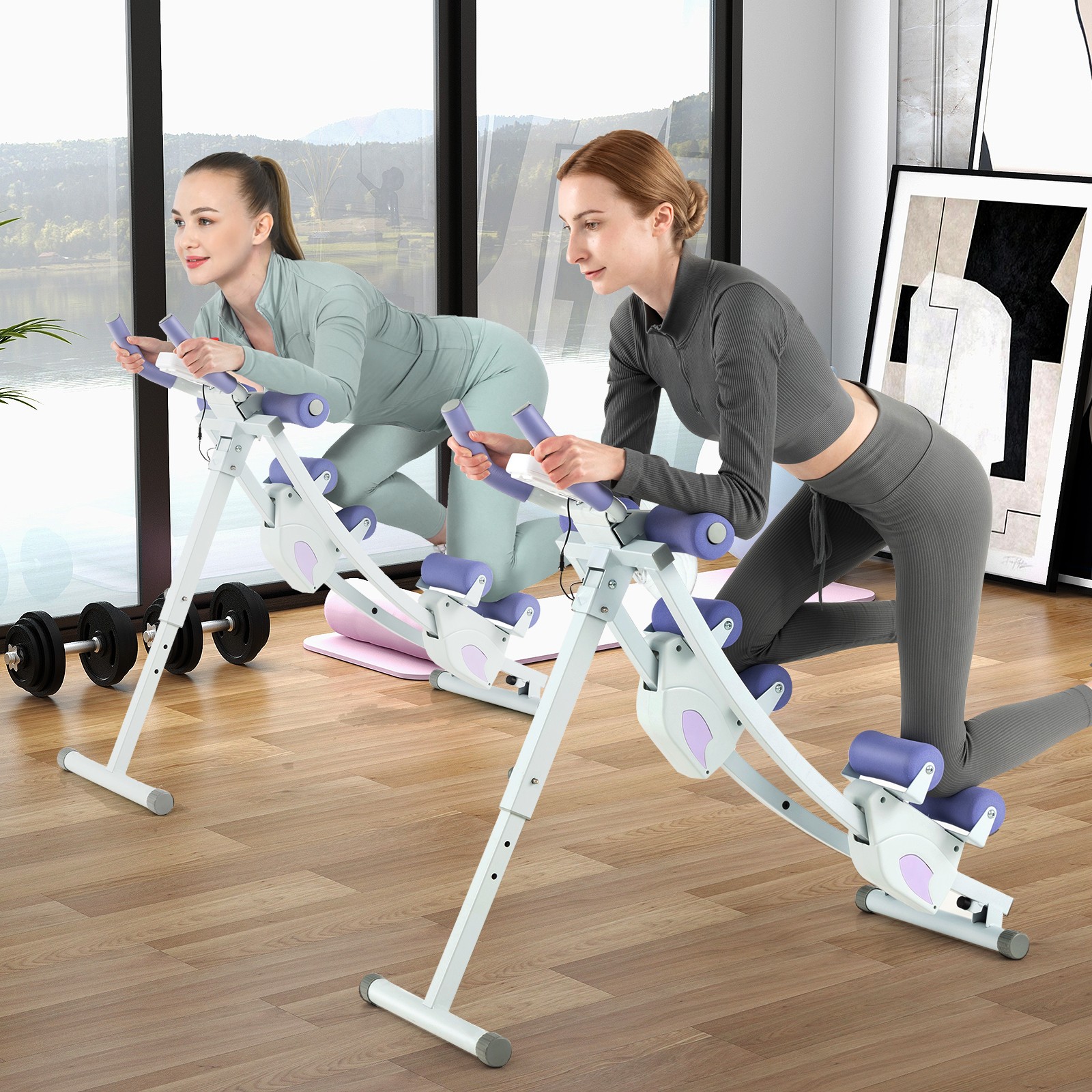 Adjustable Heights Ab Machine Foldable Core & Abdominal Workout Trainer Cruncher