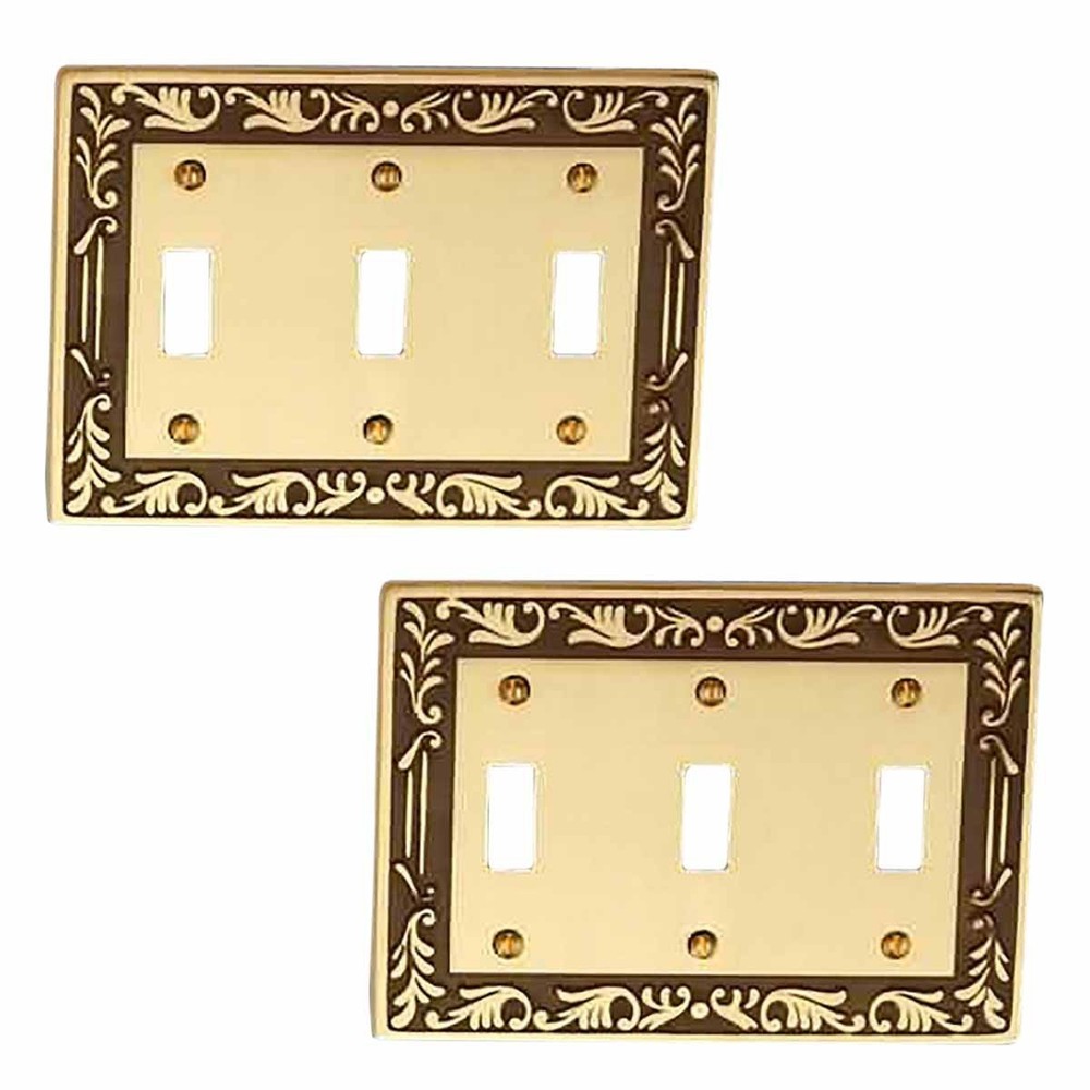2 Victorian Switch Plate Triple Toggle Antique Solid Brass | Renovator's Supply