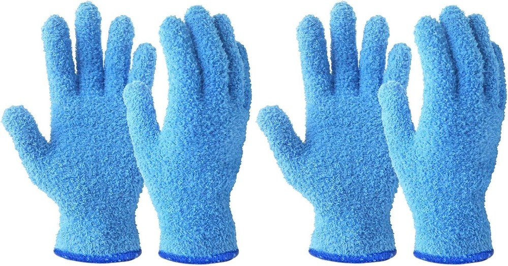 Microfiber Dusting Gloves for Plants & Blinds, 2 Pairs Blue