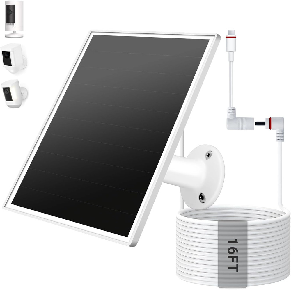 Solar Panel for Ring Camera, 6W Solar Charger with USB-C & Barrel Plug for Ring