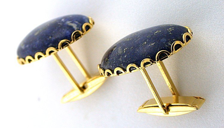 Lapis Lazuli 25x18 Oval Cabochon Cab Gem Gold Color Cufflink Cuff Link EBS8249