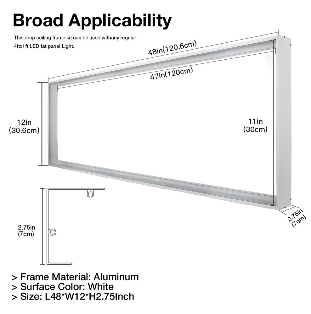 1X4 FT Surface Mounted Frame Kits for Ceiling installation, 2.75"H