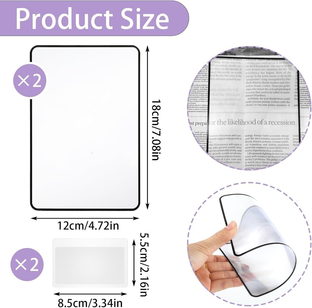 4 Pcs 3X Magnifying Sheets for Easy Reading | Lightweight Dual-Function Bookmark