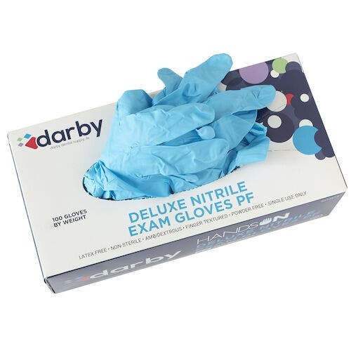 HandsOn Deluxe Nitrile PF Gloves, Medium, 100/Box