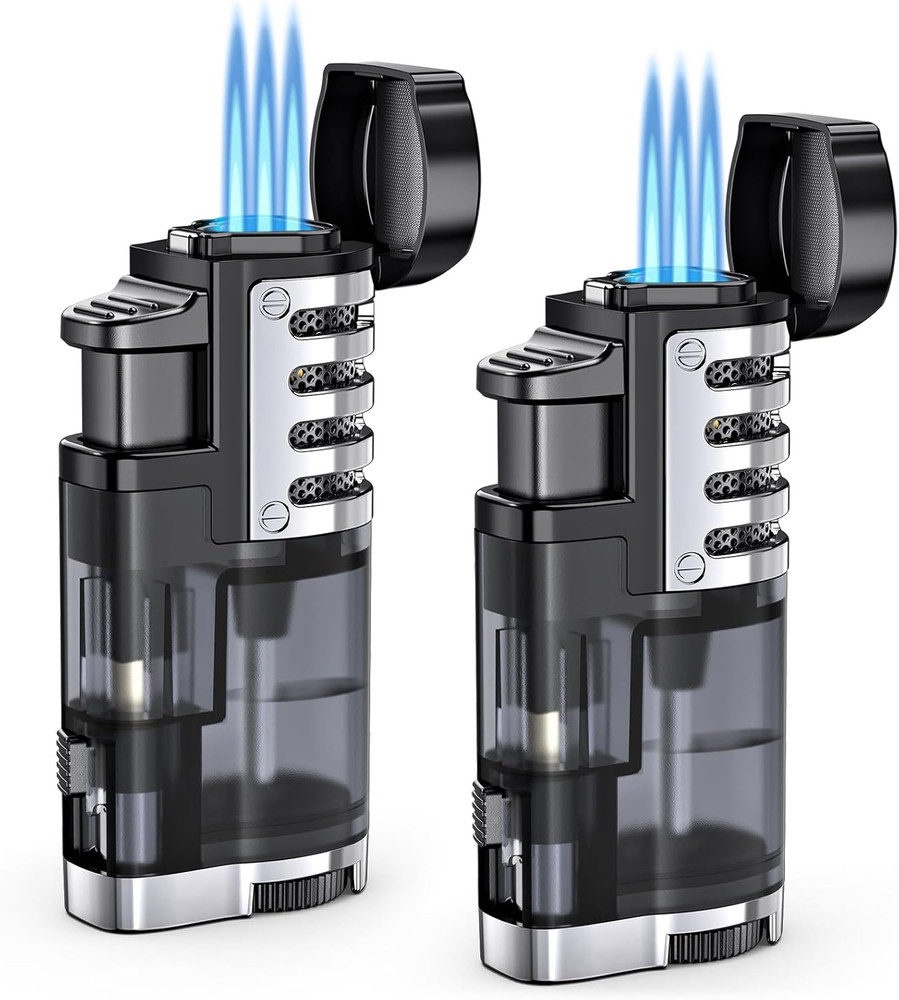Torch Lighter Butane Refillable Triple Jet Flame Torch Lighters, Windproof Adjus