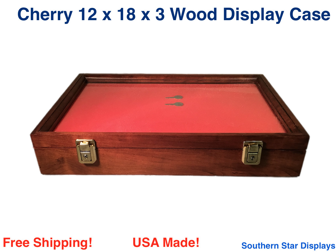 Cherry Wood Display Case  12 x 18 x 3 for Arrowheads Knifes Collectibles & More