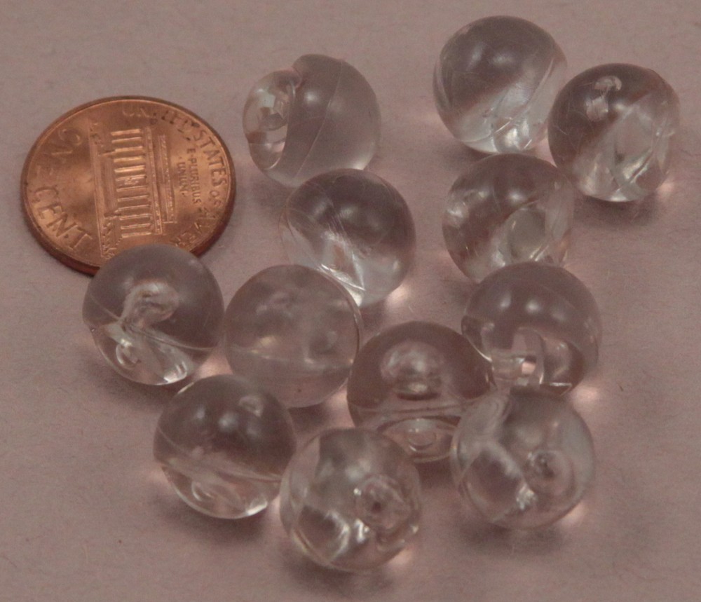 12 Small Clear Translucent Plastic Ball Buttons Almost 1/2" 12mm  # 6623