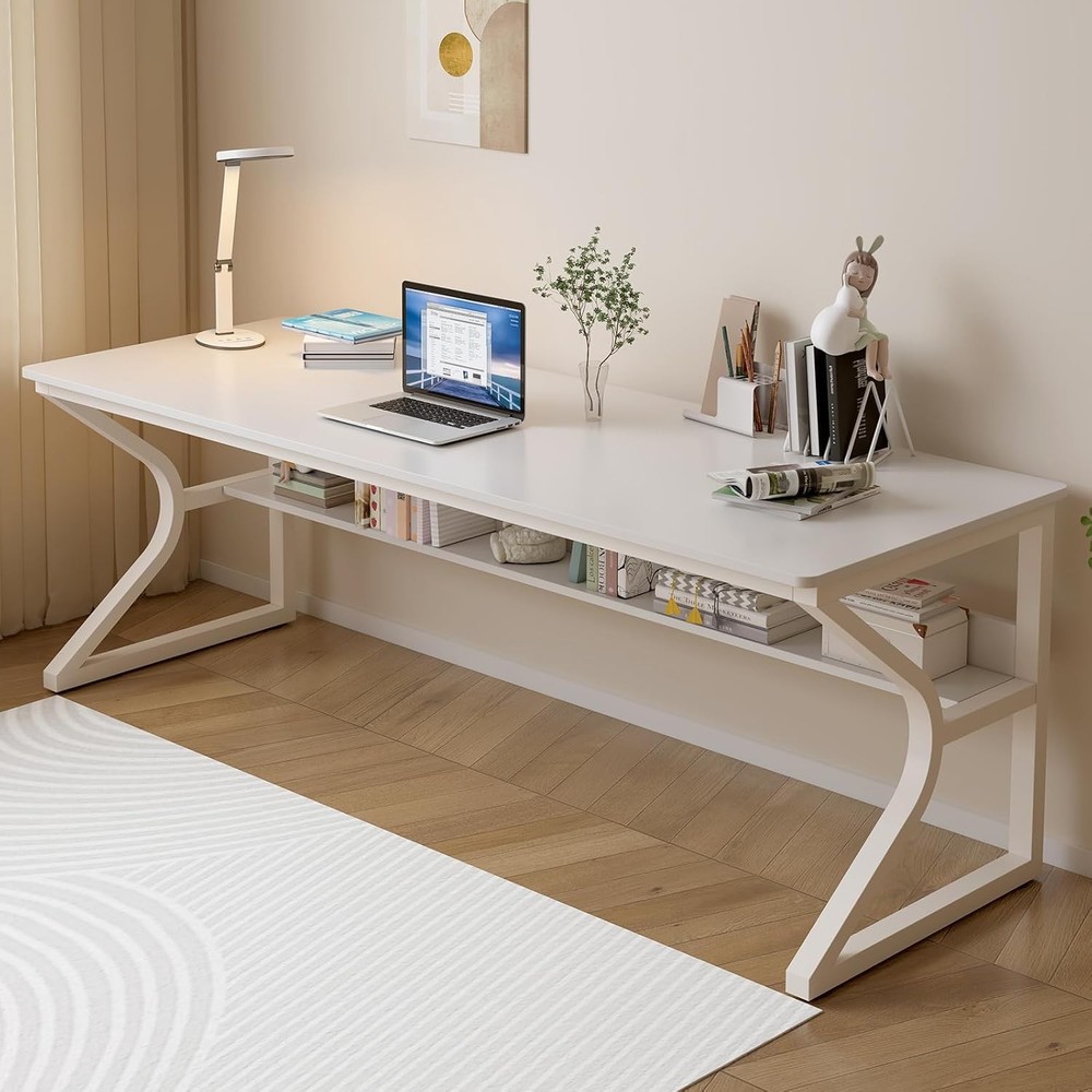 OSCHF Extra Long Desk 71in Double Writing Table Warm White