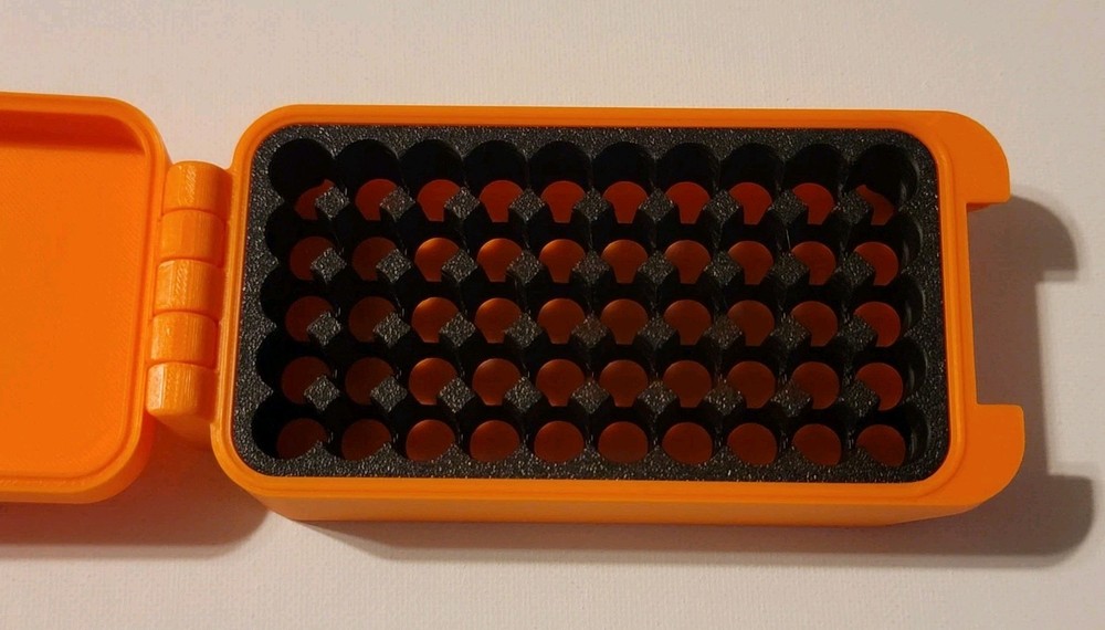 9mm Ammo Box Snap Lock 50 rd Compact 3d Printed Storage Orange Black Pla