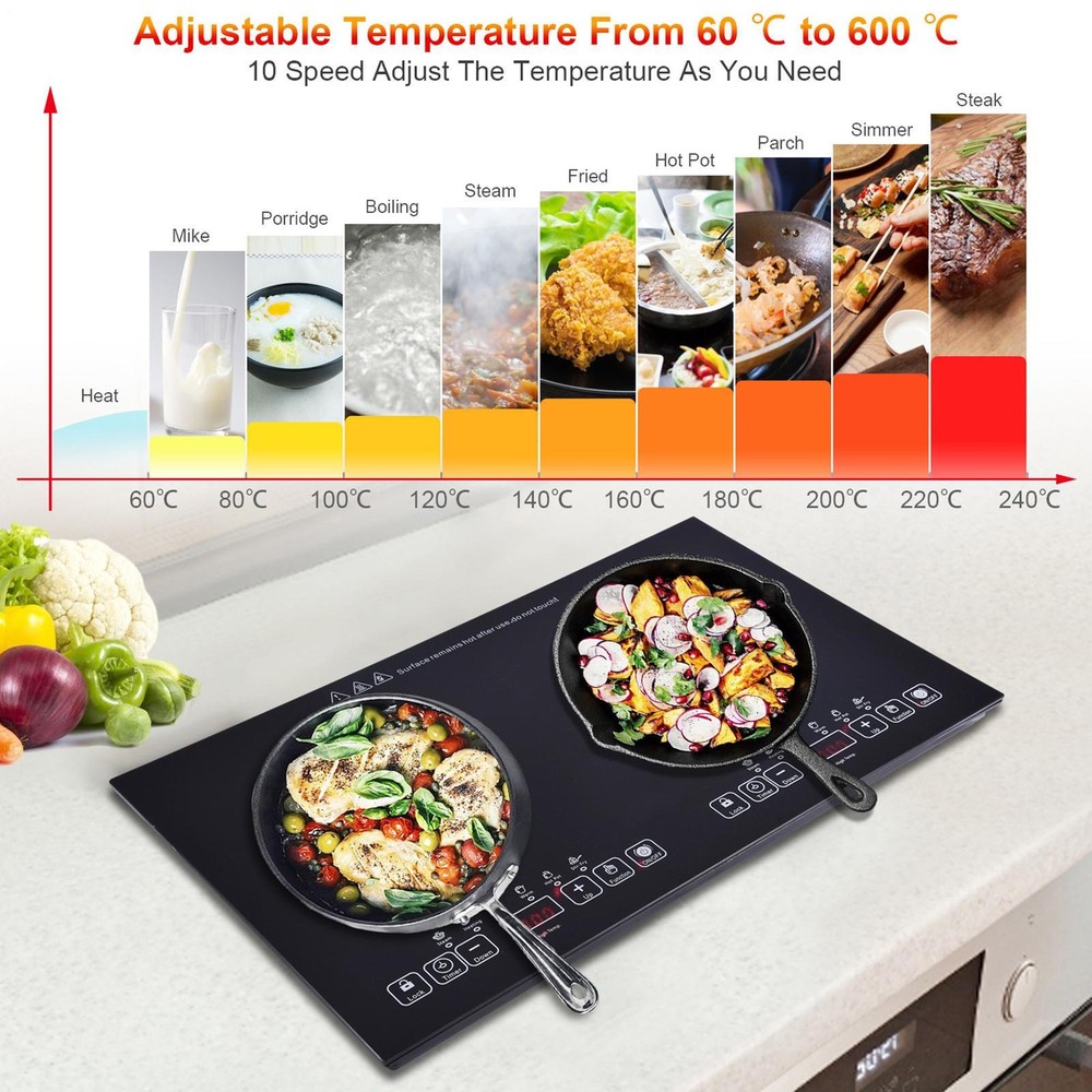 Induction Cooker 2 Burner Cooktop 2000W+2000W Touch Control Electric Cooktop