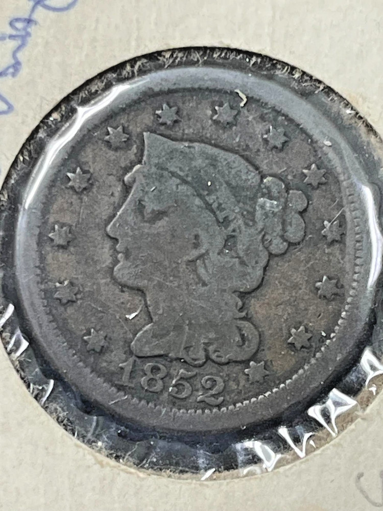 1852 1c Coronet Head Large Cent - Brothel Token -