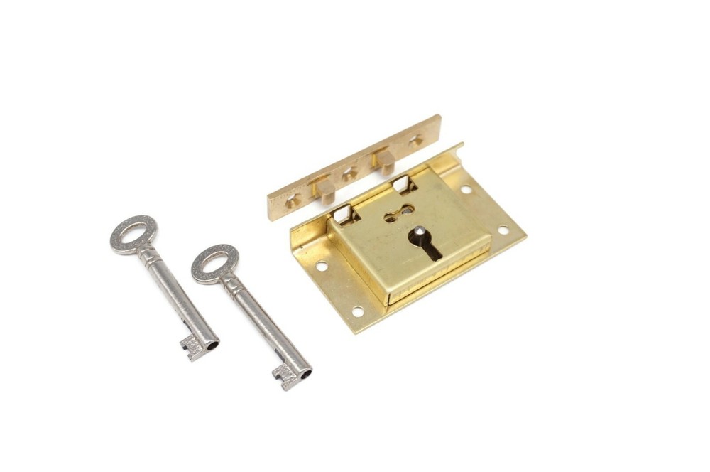 Half Mortise Lock Chest Trunk Medium Box Lock Solid Brass Cabinet Lock 2 Keys