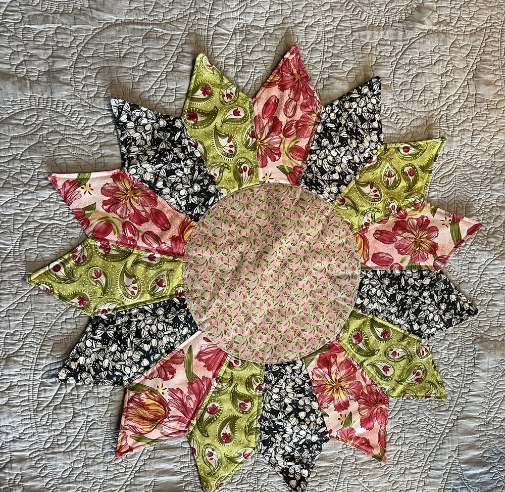 Handmade Quilted Table Runner/Topper ~ 29"  ~ Pink, Green, Grey
