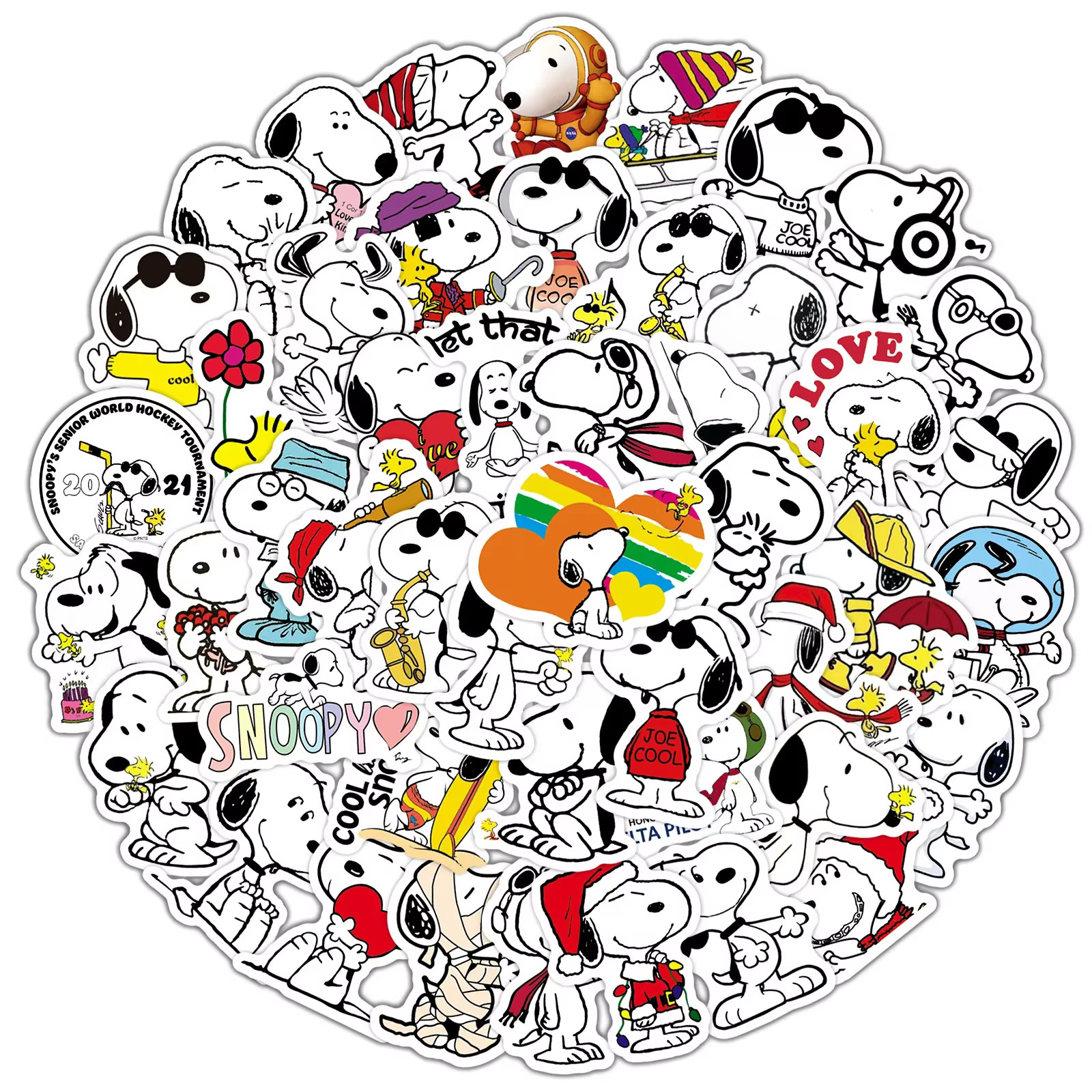Snoopy Stickers Peanuts 50 Pack Set Glossy Cute Decal Sticker Lot Woodstock - US