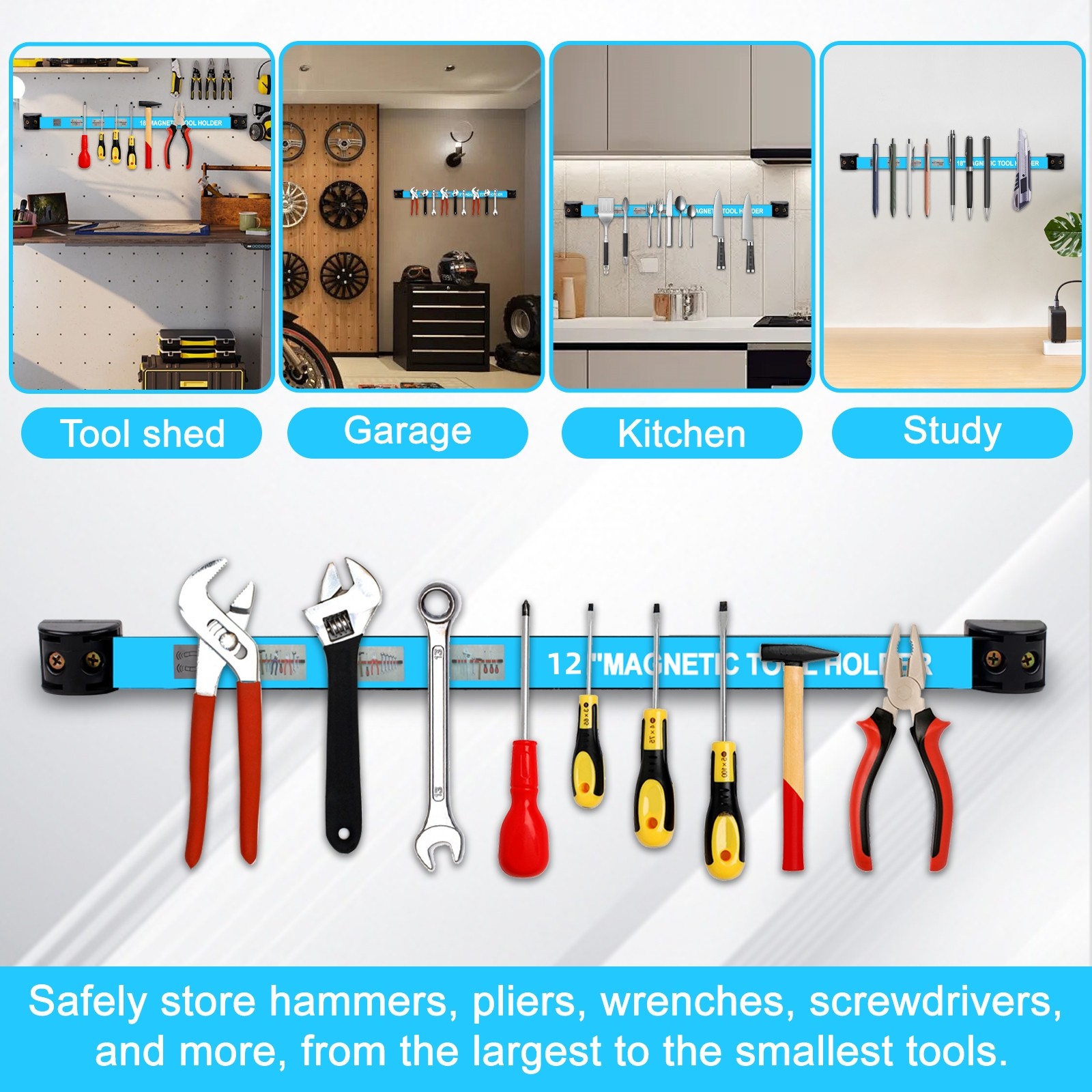 8 Pack 12" Magnetic Tool Holder Strip Metal Magnet Tool Organizer Bar for Garage