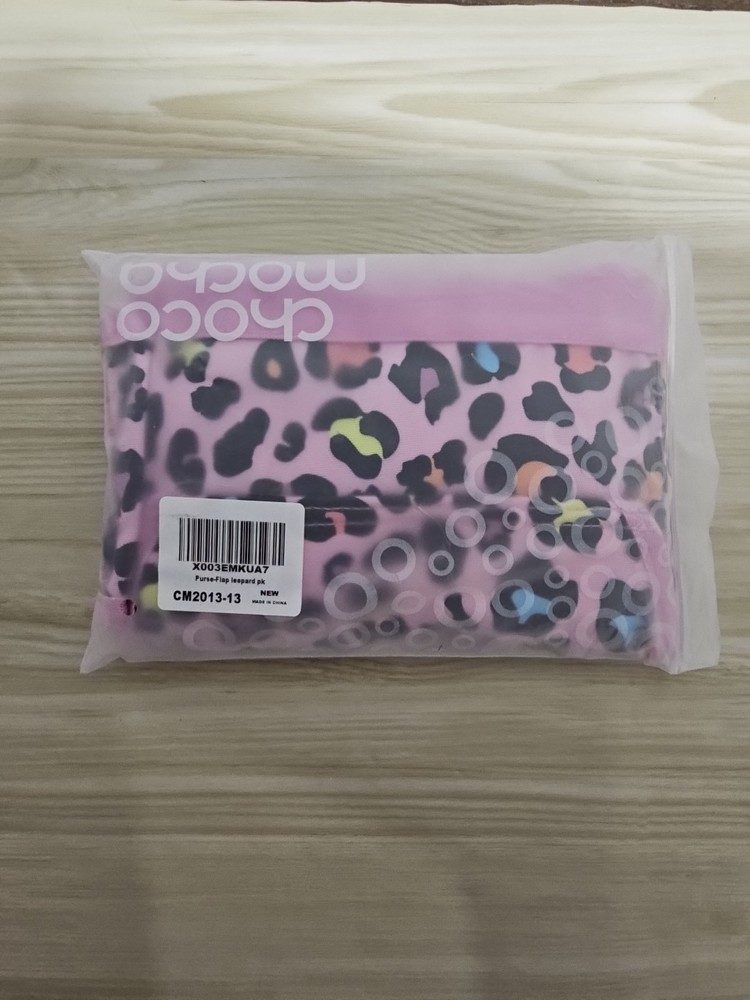 Choco Mocha Kids Pink Leopard Flat Purse With Removeable Strap Zip Closure
