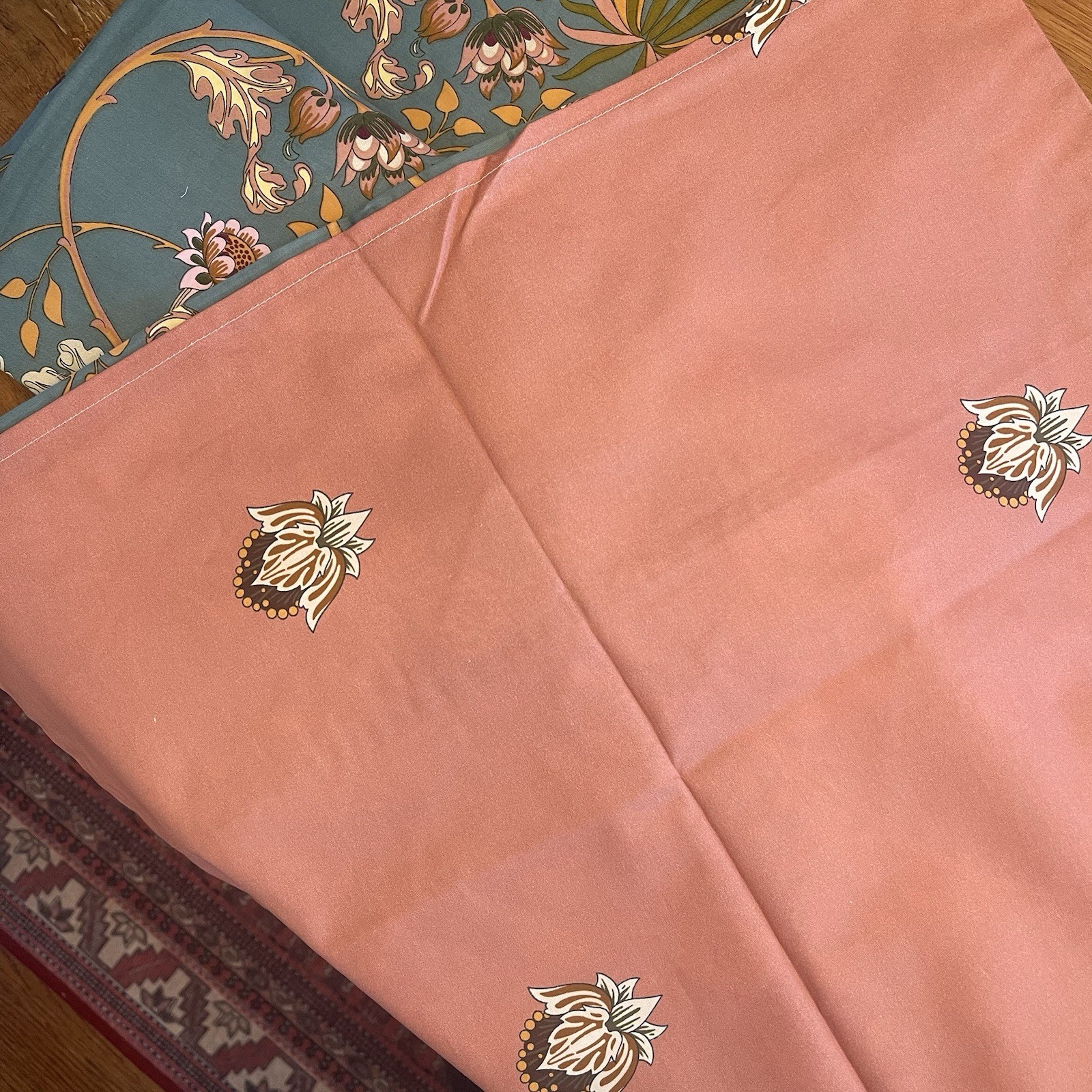 NEW Anthro Green Pink Reversible Floral King Boho Duvet Bedding Sham Case Set