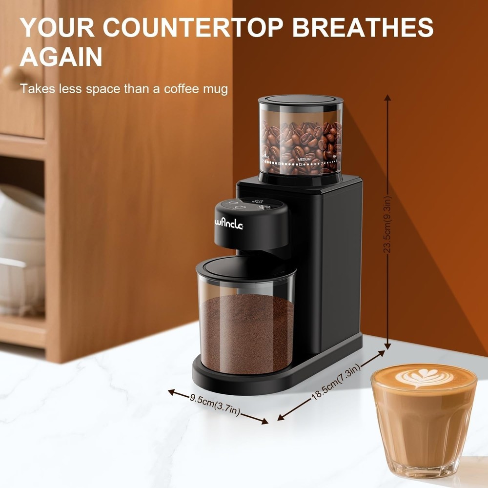 Conical Burr Coffee Grinder Electric - 200W Compact Automatic Coffee Bean Grinde