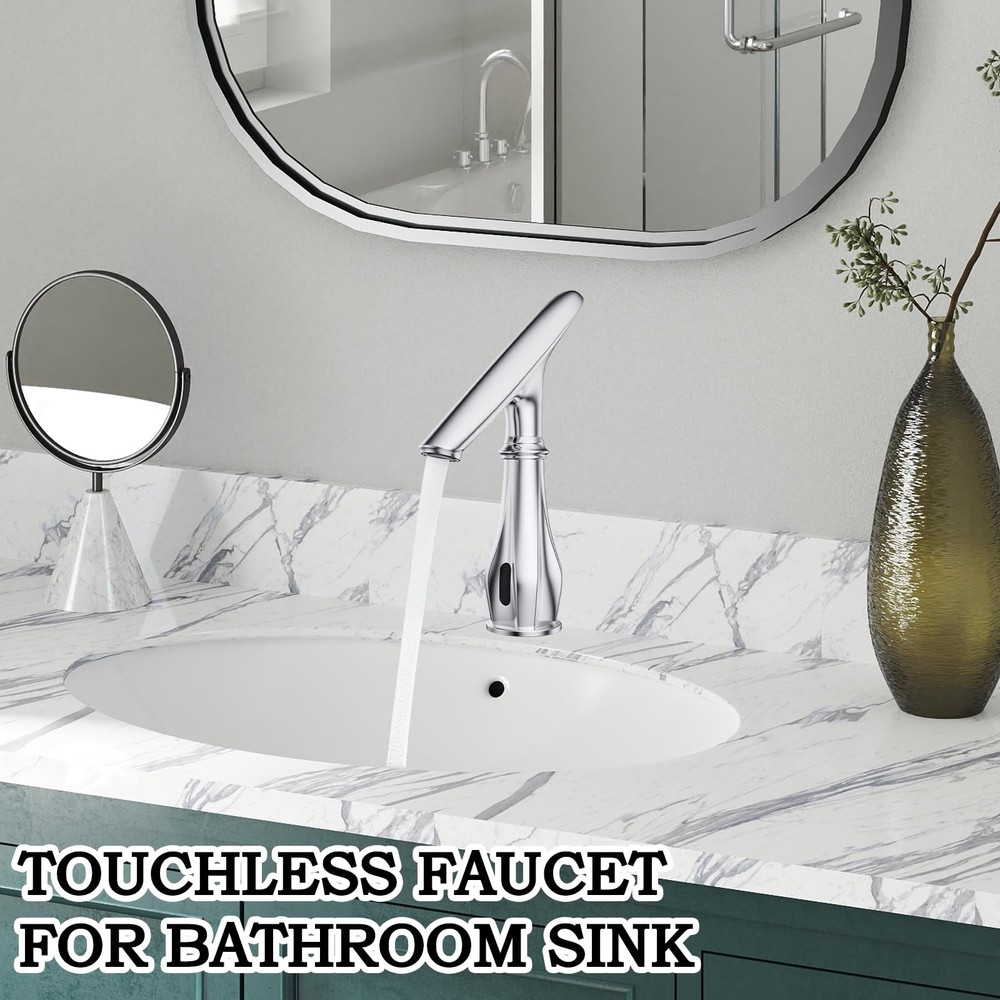 Touchless Bathroom Faucet, Automatic Motion Sensor Chrome Faucet for Bathroom...