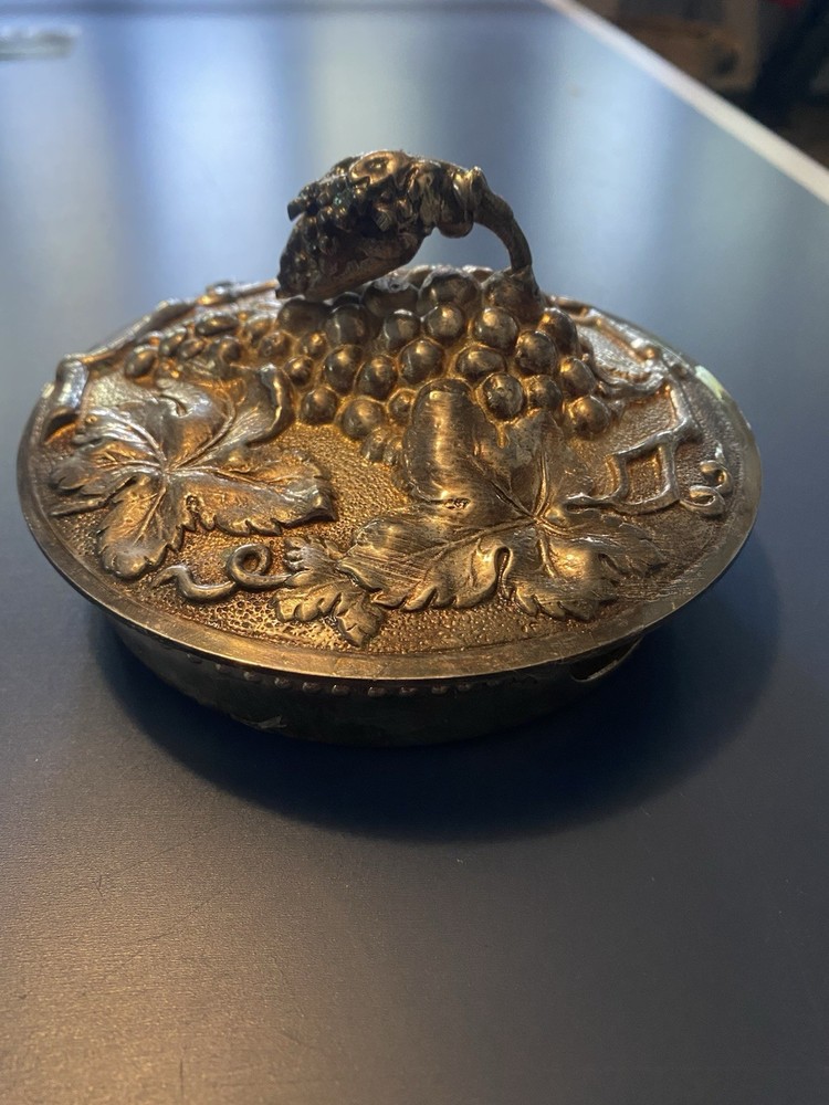 Vintage Unmarked Covered Iron/Silver Candy Dish - Round 6”