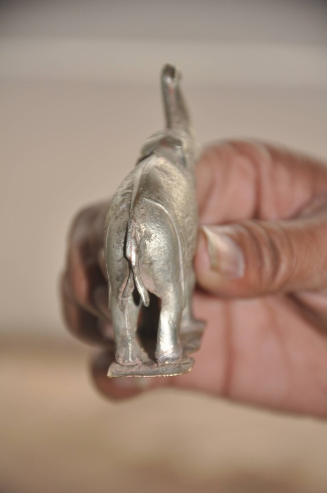 Vintage Inlay Engraved Elephant Solid Decorative Figurine , Nice Patina