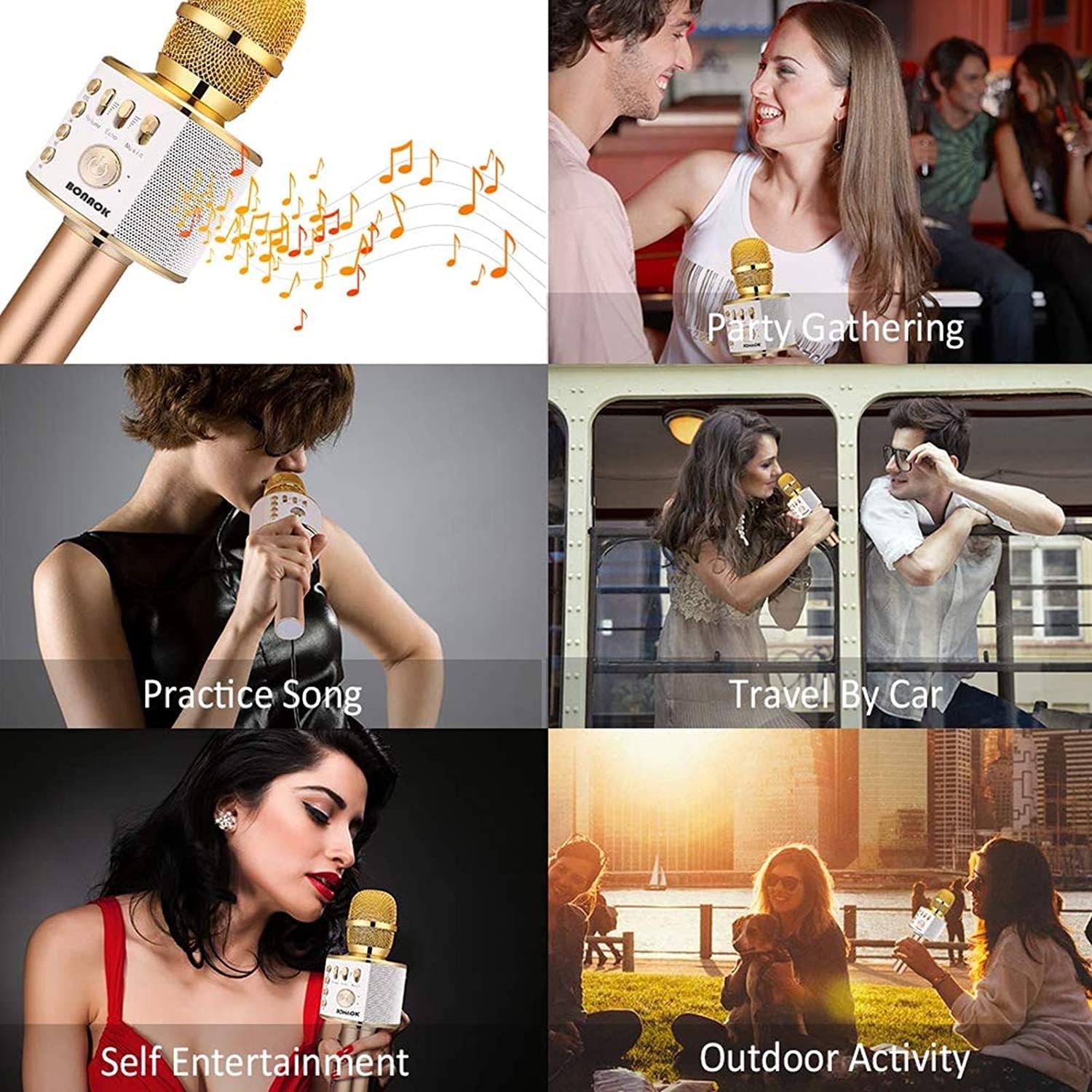 BONAOK Wireless Bluetooth Karaoke Microphone,3-in-1 Portable Handheld Karaoke