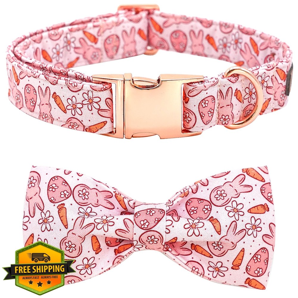 Pink Easter Dog Collar Bunny Bow X-Small Adjustable