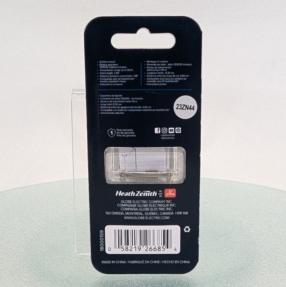 Globe Heath Zenith Black Plastic Wireless Pushbutton Doorbell Button NEW