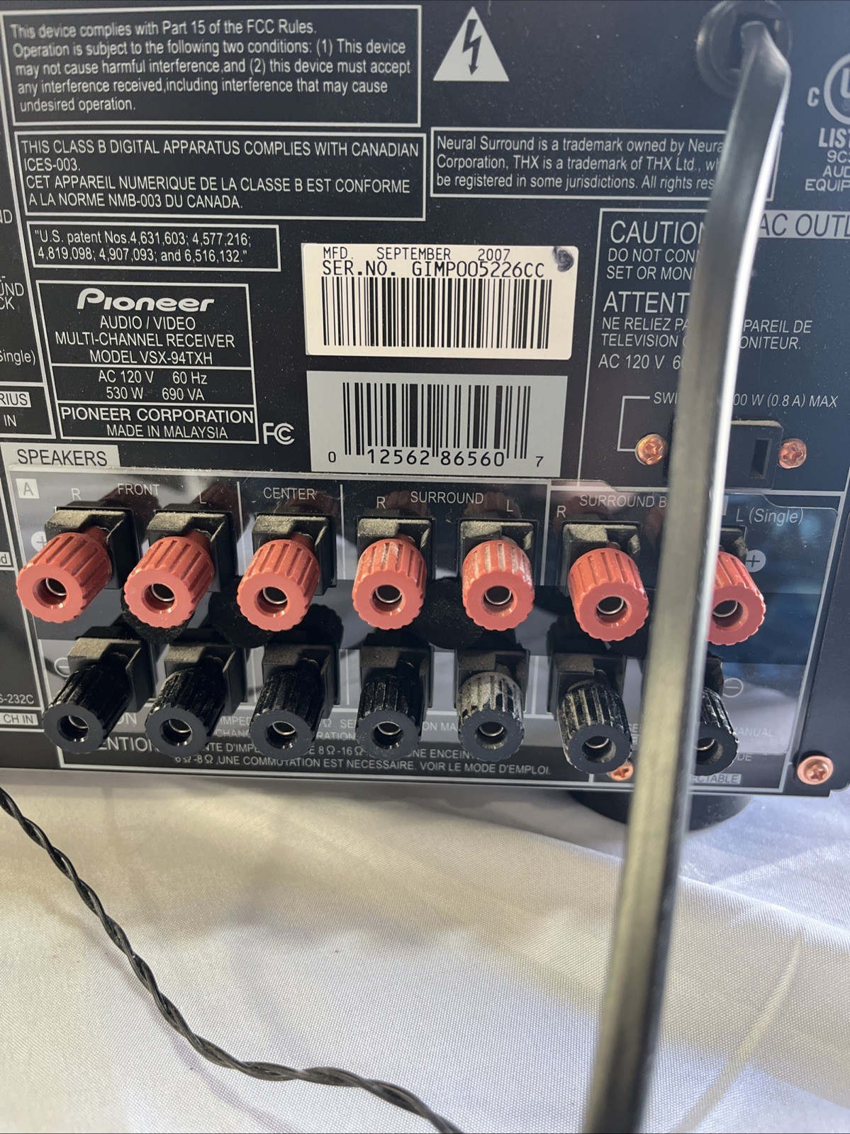 Pioneer Elite VSX-94TXH 7.1 Channel 980W Home Theater Receiver W/ Remote Bundle