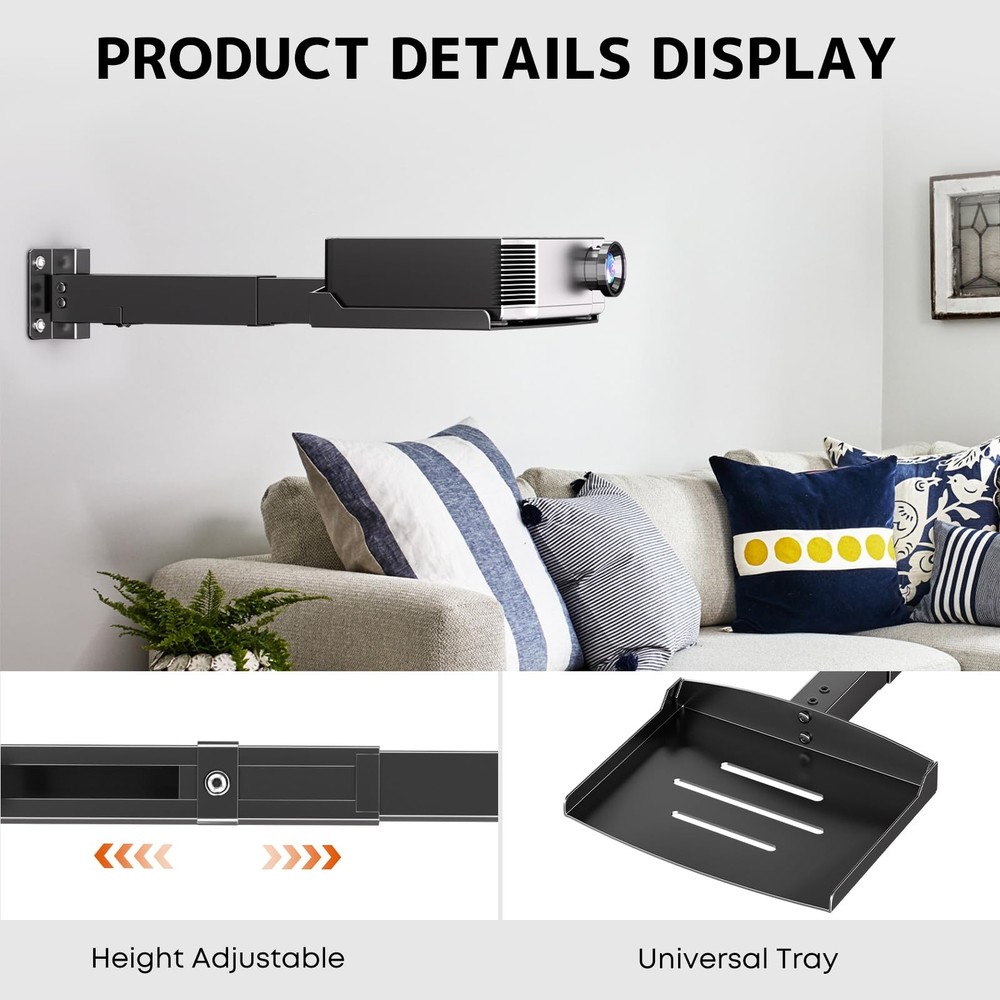 Adjustable Projector Ceiling Mount Universal Shelf Holds 22lbs Black S