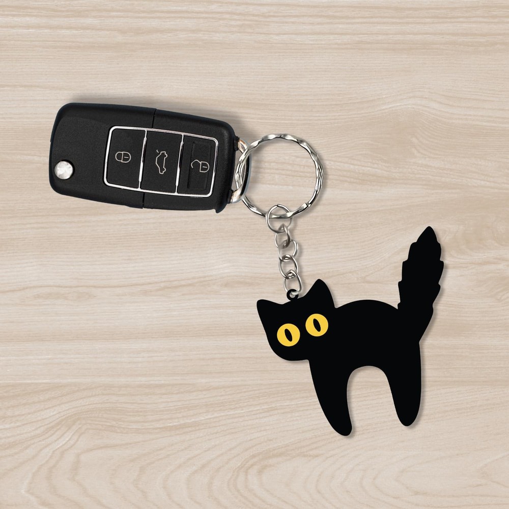 TRANGLE Black Cat Keychain (2 Pcs) – Acrylic Cute Key Ring, Small,