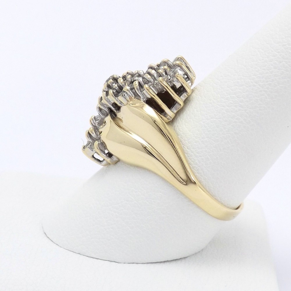 Solid 10k Gold Natural Round Diamond Ring Domed Waterfall Setting sz9.5