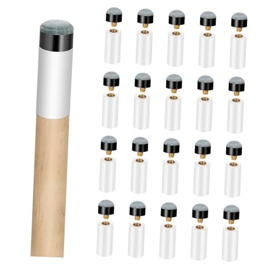 20Sets Billiard Cues Tips Replacement with White Pool Cue Stick Ferrules,