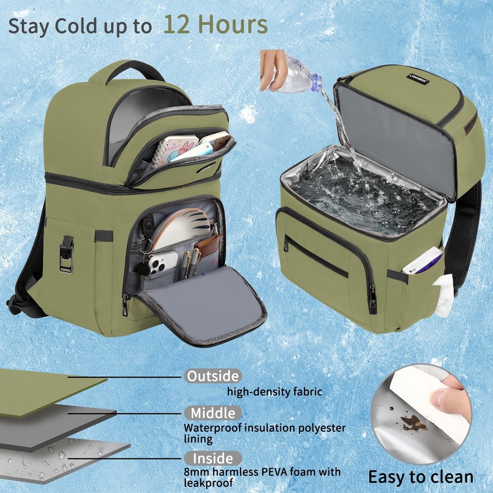 Cooler Backpack,Insulated Backpack Leakproof Medium-Large, Green