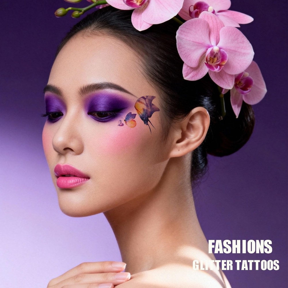 14 Sheets Glitter Butterfly Temporary Tattoos Sticker Small, Type1-Buterrfly