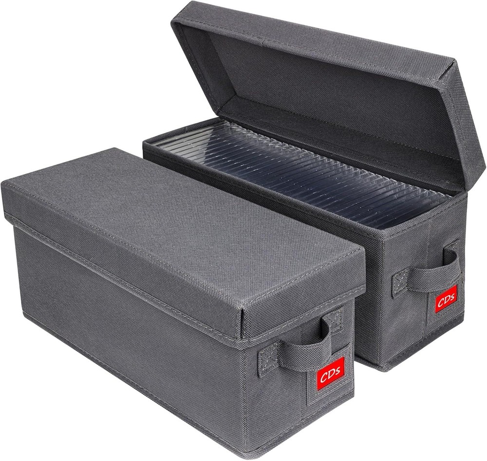 2-Pack Stackable CD Storage Box - Elegant Grey Organizer for 70 Jewel Cases
