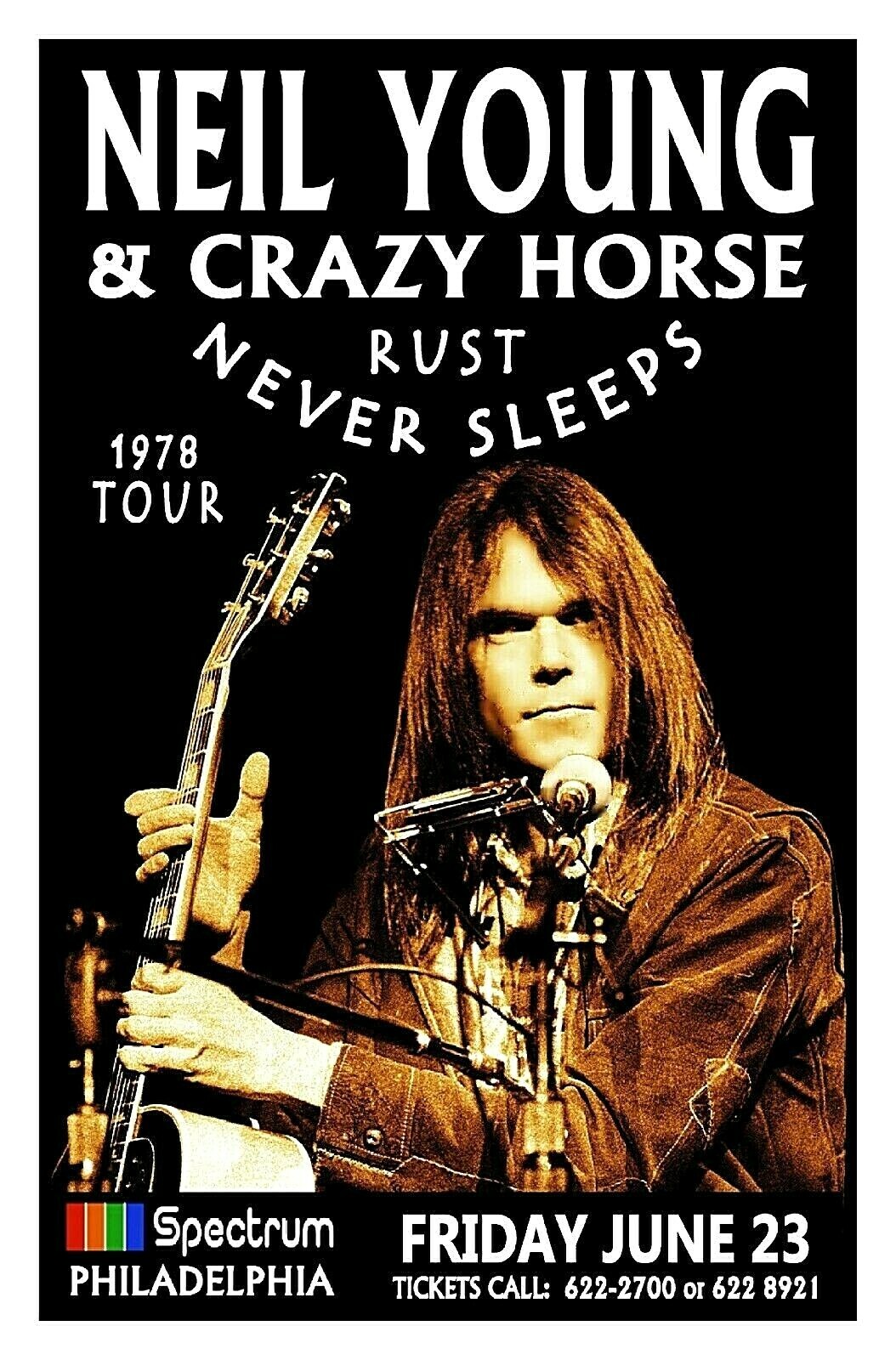 NEIL YOUNG 1978 CRAZY HORSE Concert Poster SPECTRUM PHILADELPHIA PA  GIG POSTER
