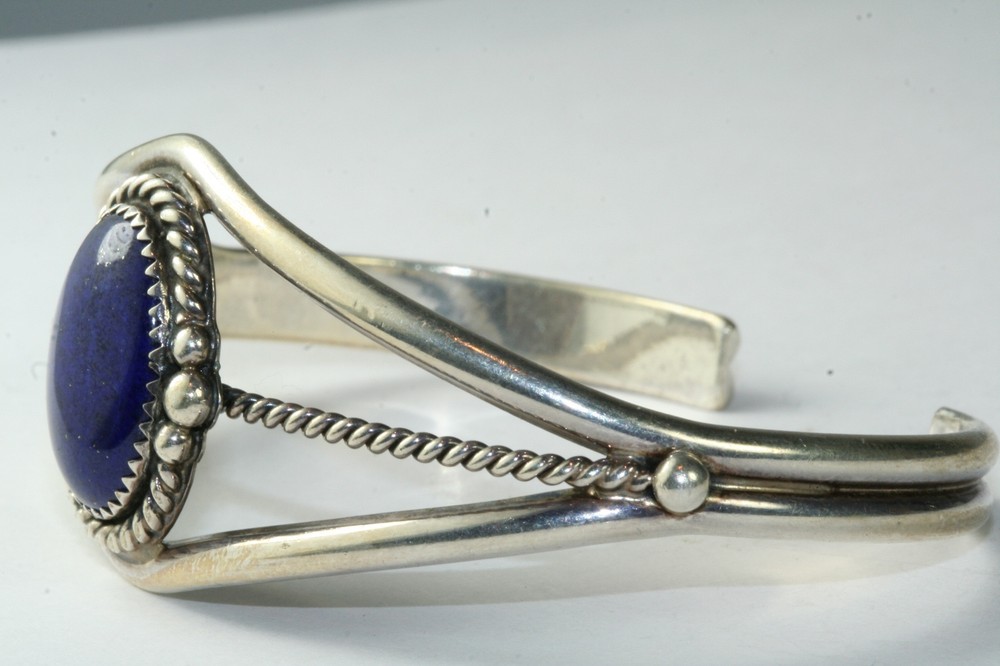 CURRENT STERLING SILVER LAPIS CUFF BRACELET SIGNED OPS