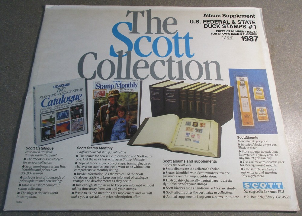 THE SCOTT COLLECTION U.S. FEDERAL & STATE DUCK STAMPS #1 1987 W/FREE SHIPPING!!